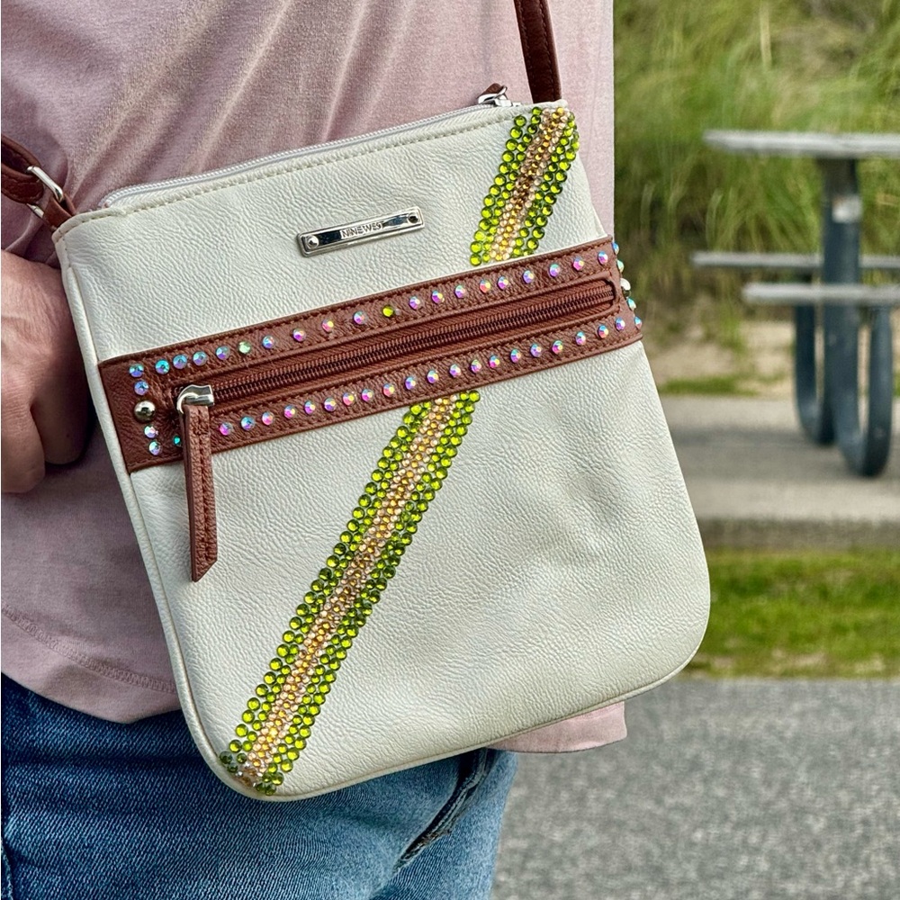 Nine West Upcycled Rhinestone Crossbody Bag | Festival Ready Statement Purse